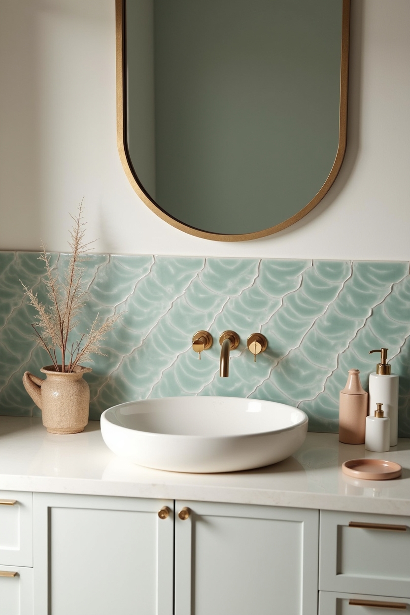 glazed S-wave seafoam tile backsplash home decor