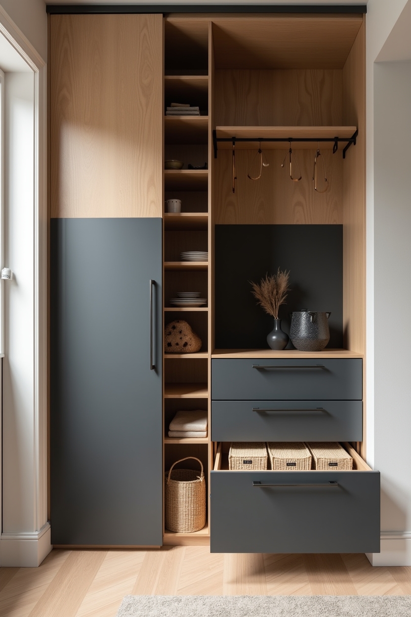 two-tone sliding pantry doors (oak over charcoal) home decor