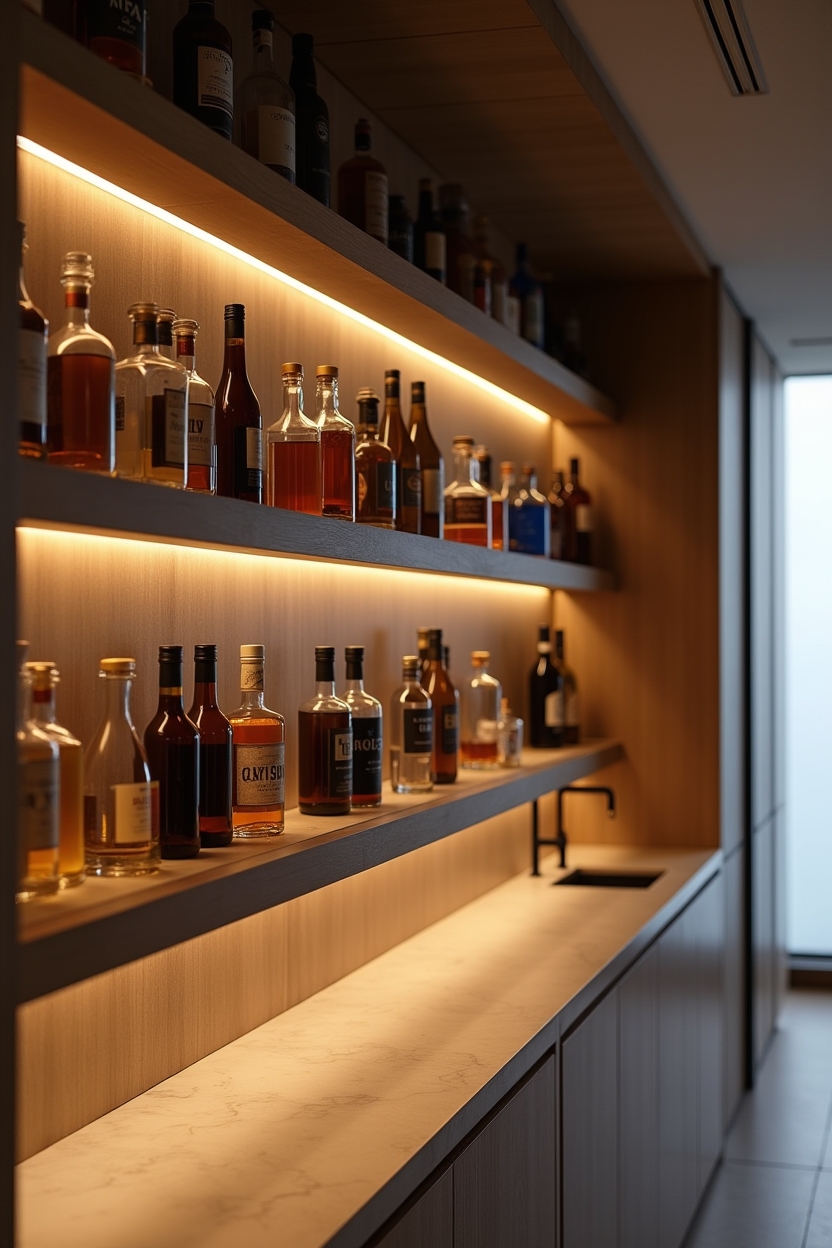 floating smoked-acrylic LED shelves with warm backlighting home decor