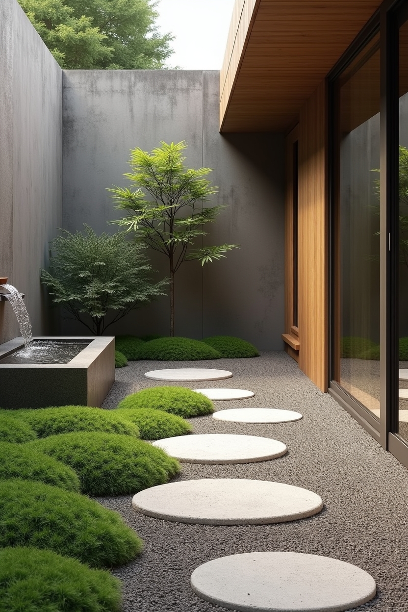 micro moss gravel garden with stepping slabs home decor