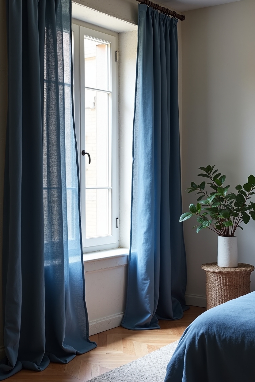 draped indigo linen panel home decor