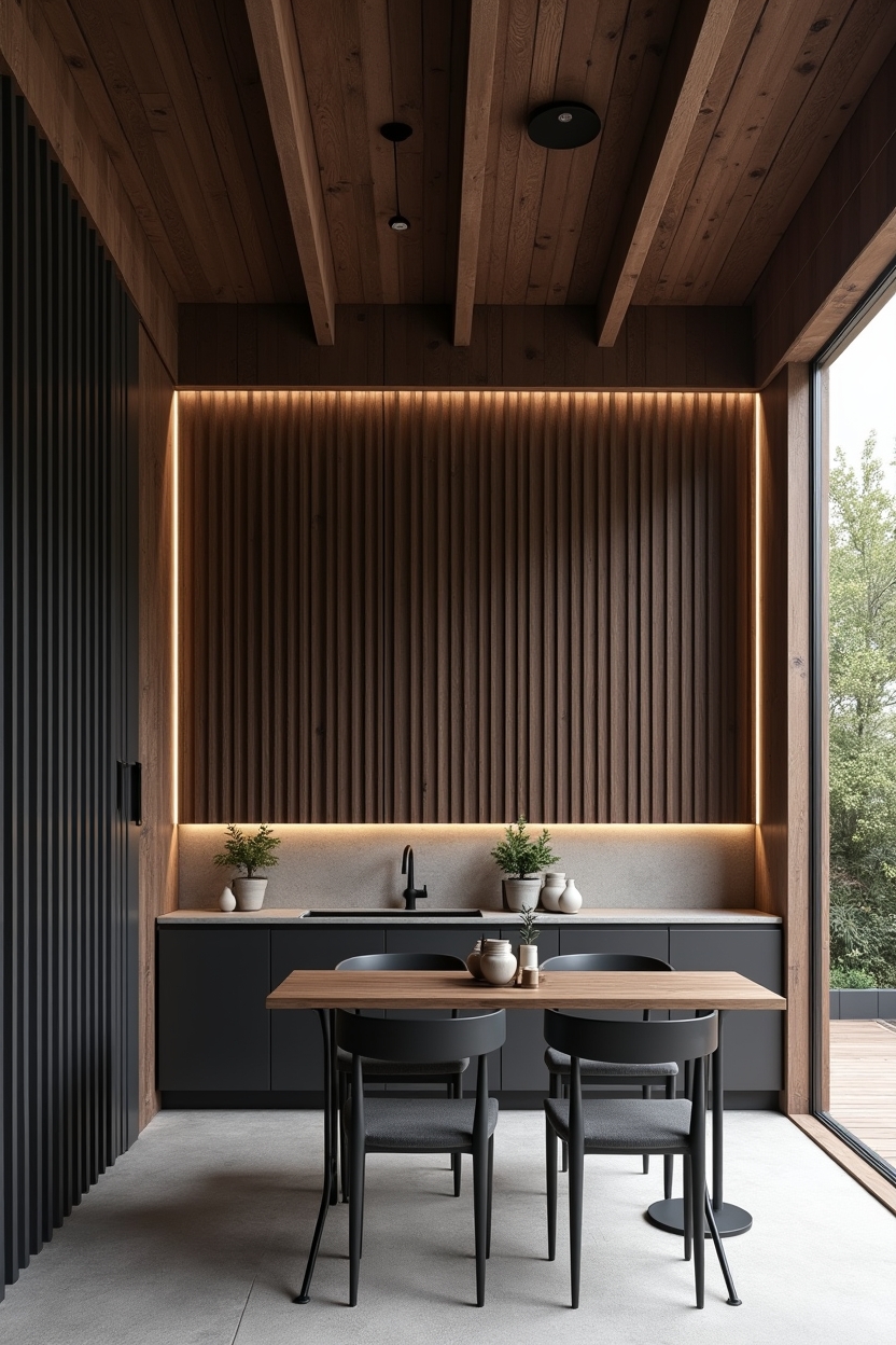 charred-wood pergola home decor