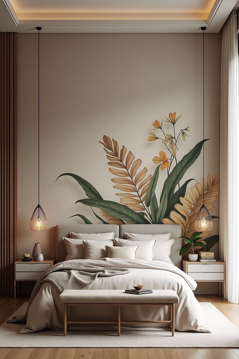 maximalist hand-painted botanical mural home decor