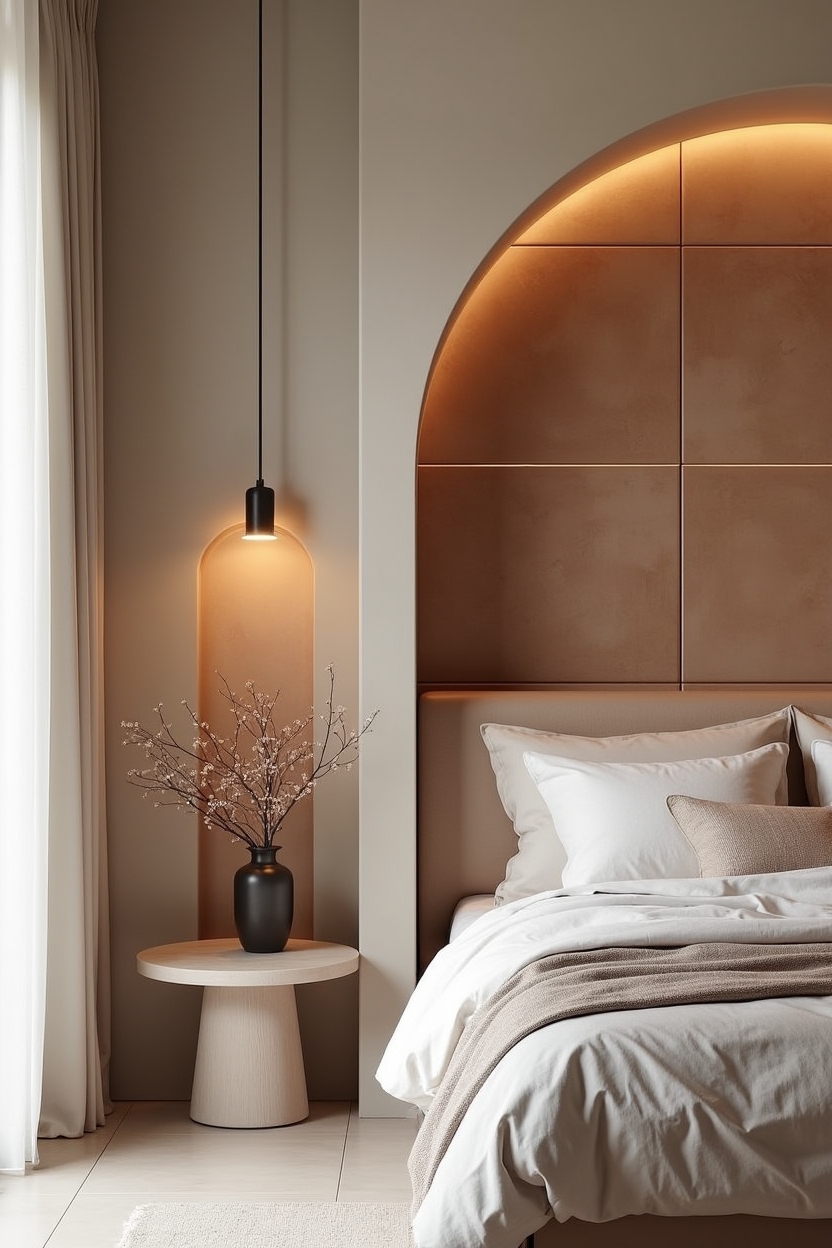 hand-sculpted plaster arch with niche lighting home decor