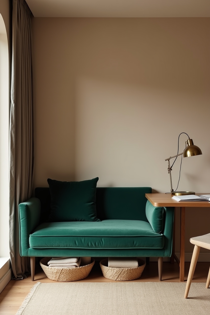 deep green guest room office ideas — emerald velvet daybed featuring velvet_daybed