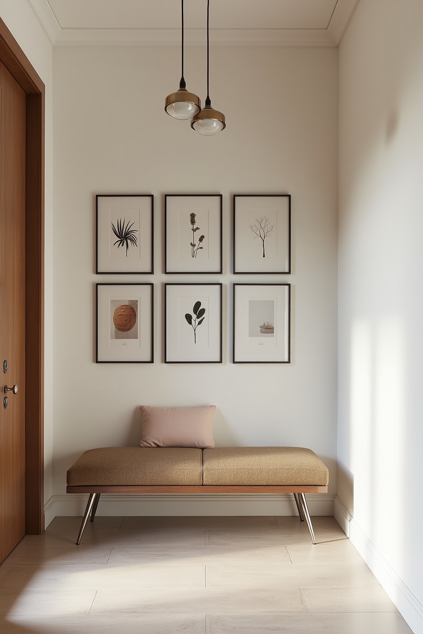mixed metal entryway bench ideas — polished nickel bench with asymmetrical leg stance featuring polished nickel sheen with asymmetrical legs