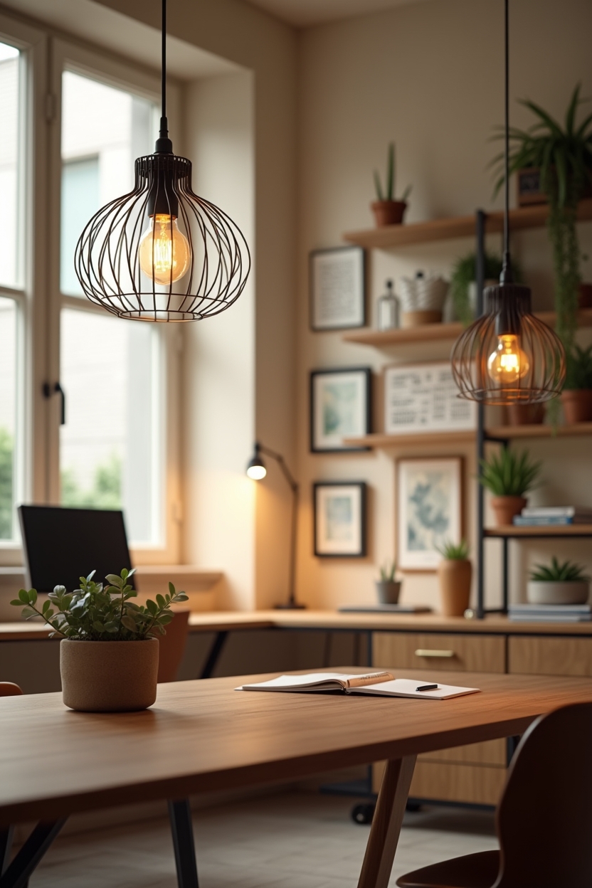 Spring 2026 trends: what's taking over budget office lighting — vintage wire-cage pendant housing smart bulb featuring vintage wire-cage pendant paired with budget smart color-changing bulb