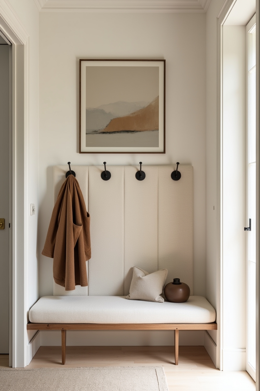 luxury entryway coat wall ideas — oversized framed abstract artwork featuring styling_trend