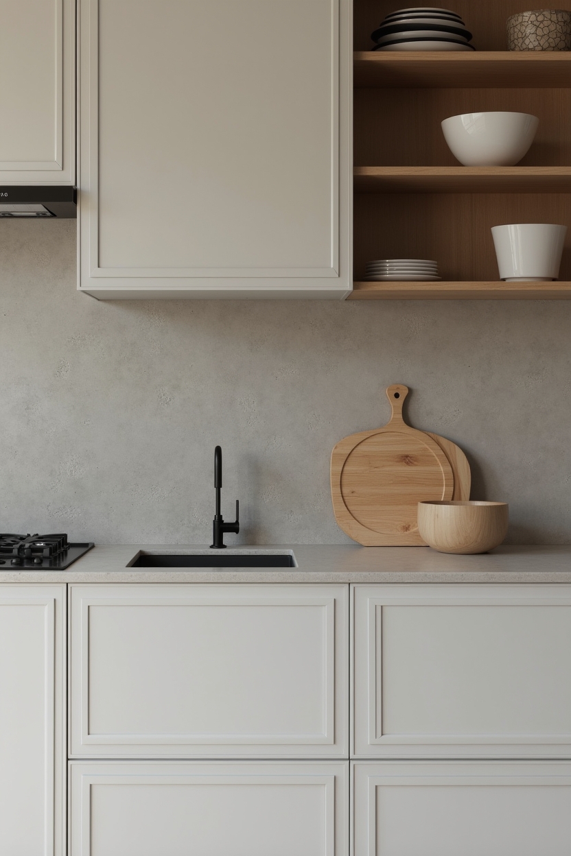 micro-cement continuous counter and full-height backsplash home decor