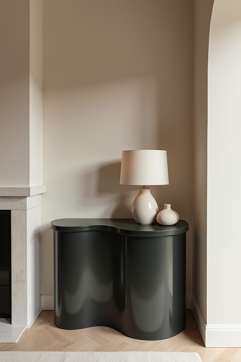 curved smoked-glass console home decor