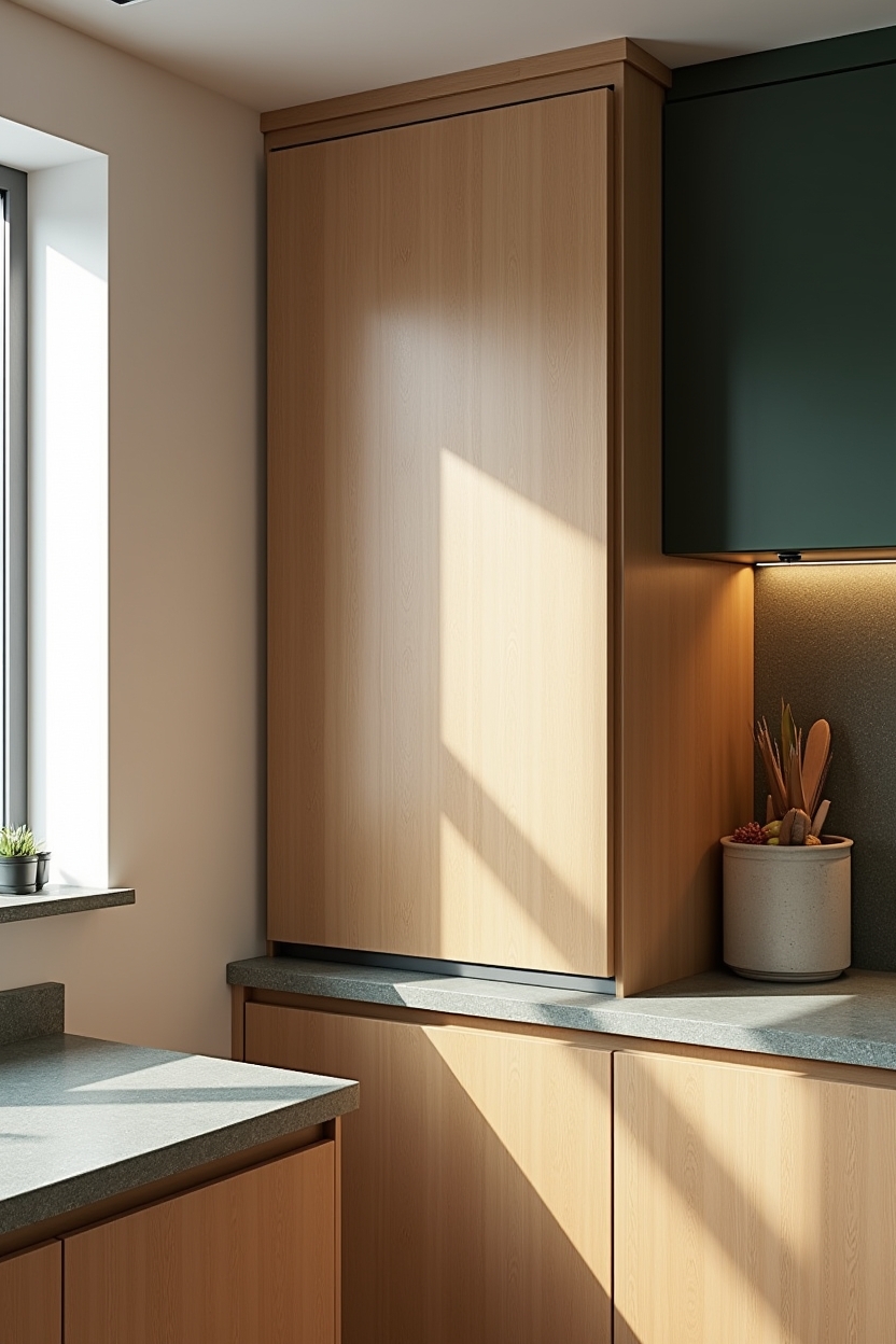 tambour wall cabinets with integrated fold-down dining ledge home decor