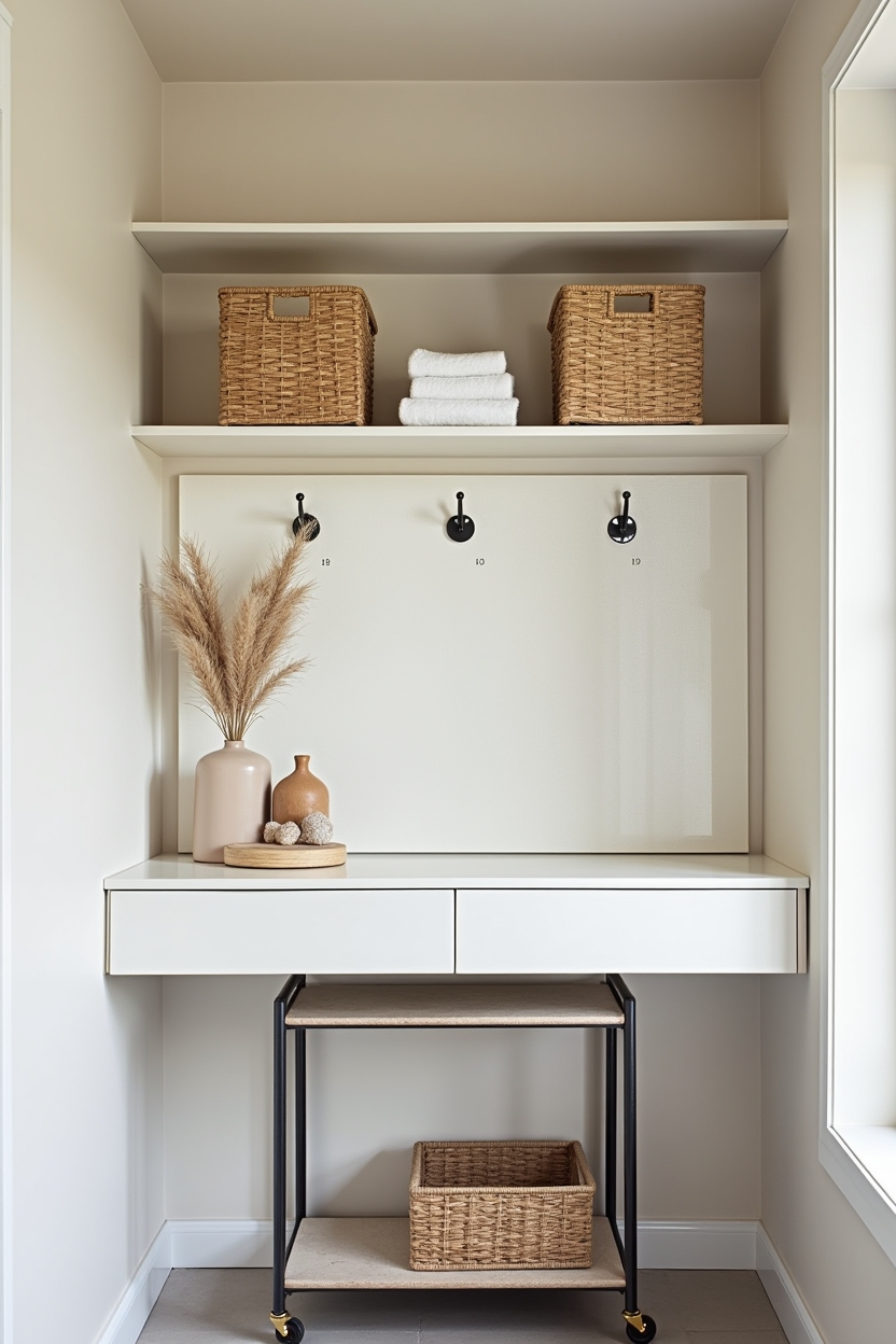 ceramic laundry room folding station ideas — ceramic pegboard panel with hooks featuring glazed ceramic pegboard panels
