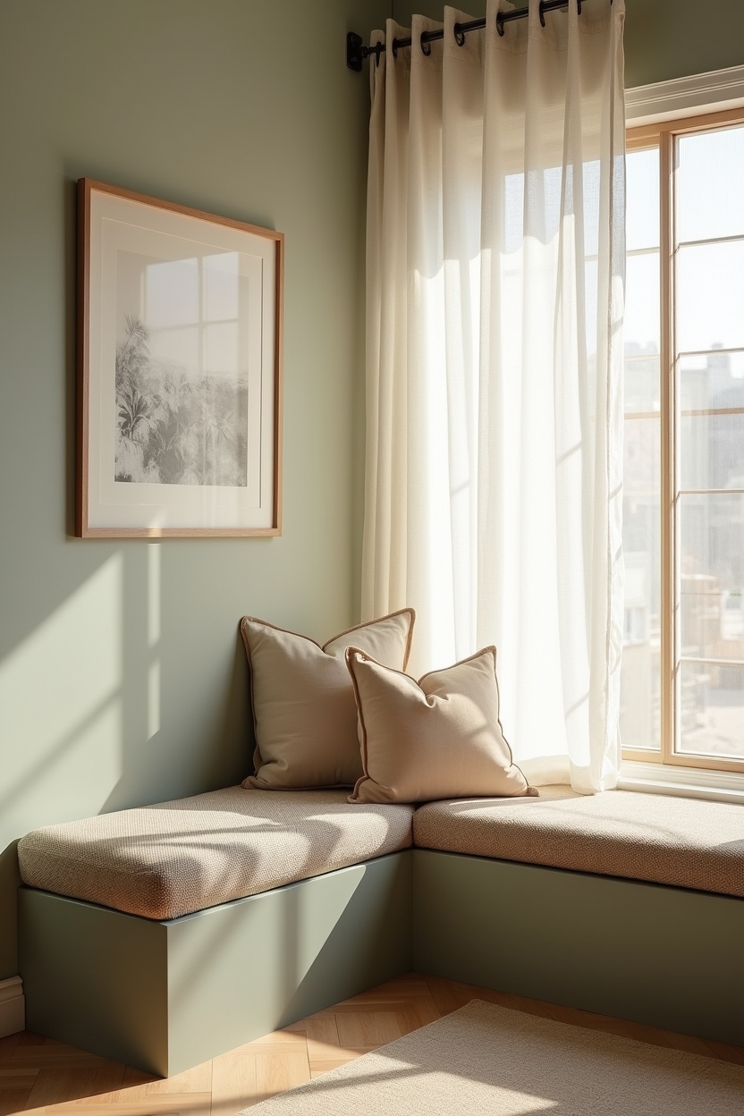 matte sage window bench with tatami pad home decor