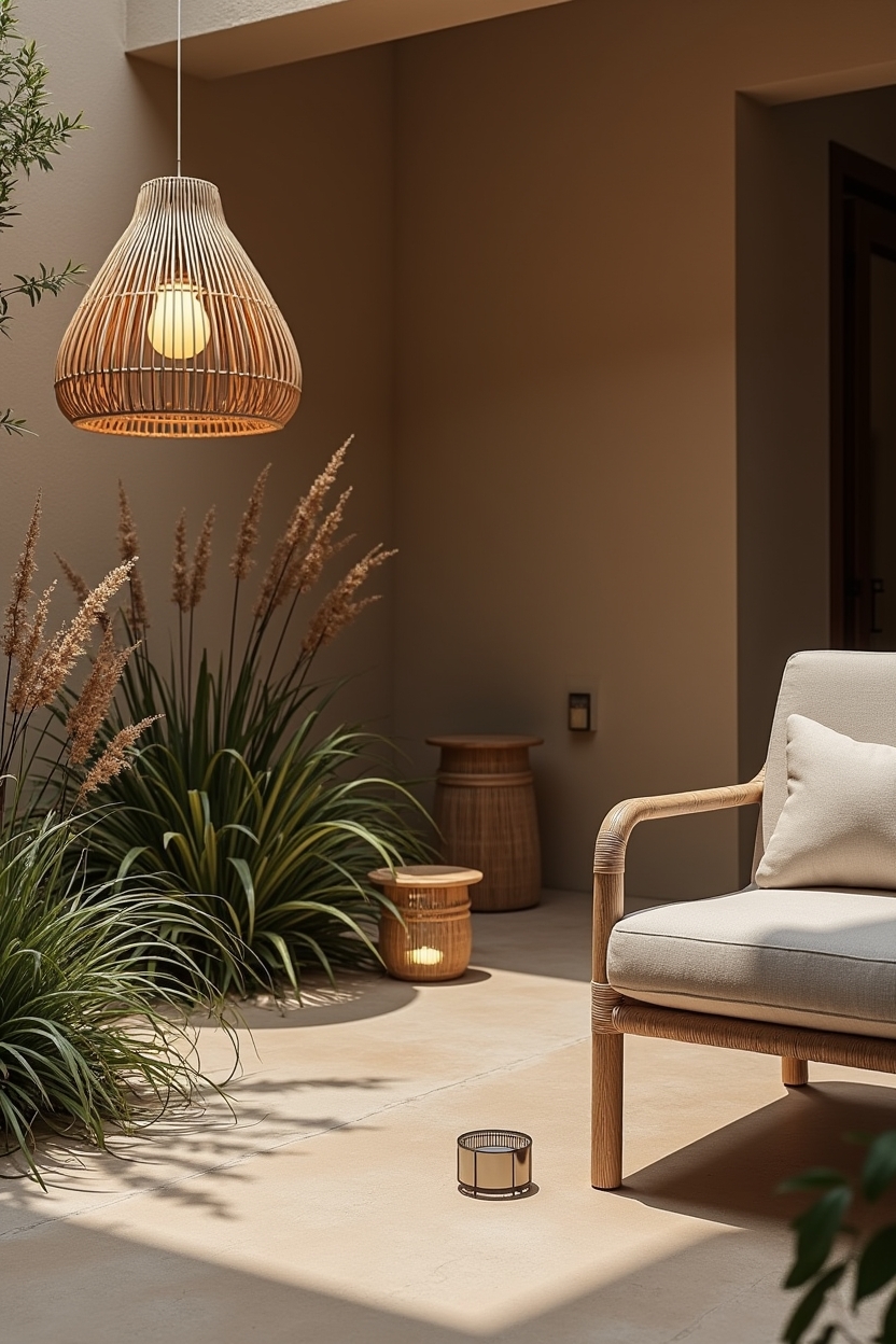reed-wrapped LED floor uplights home decor