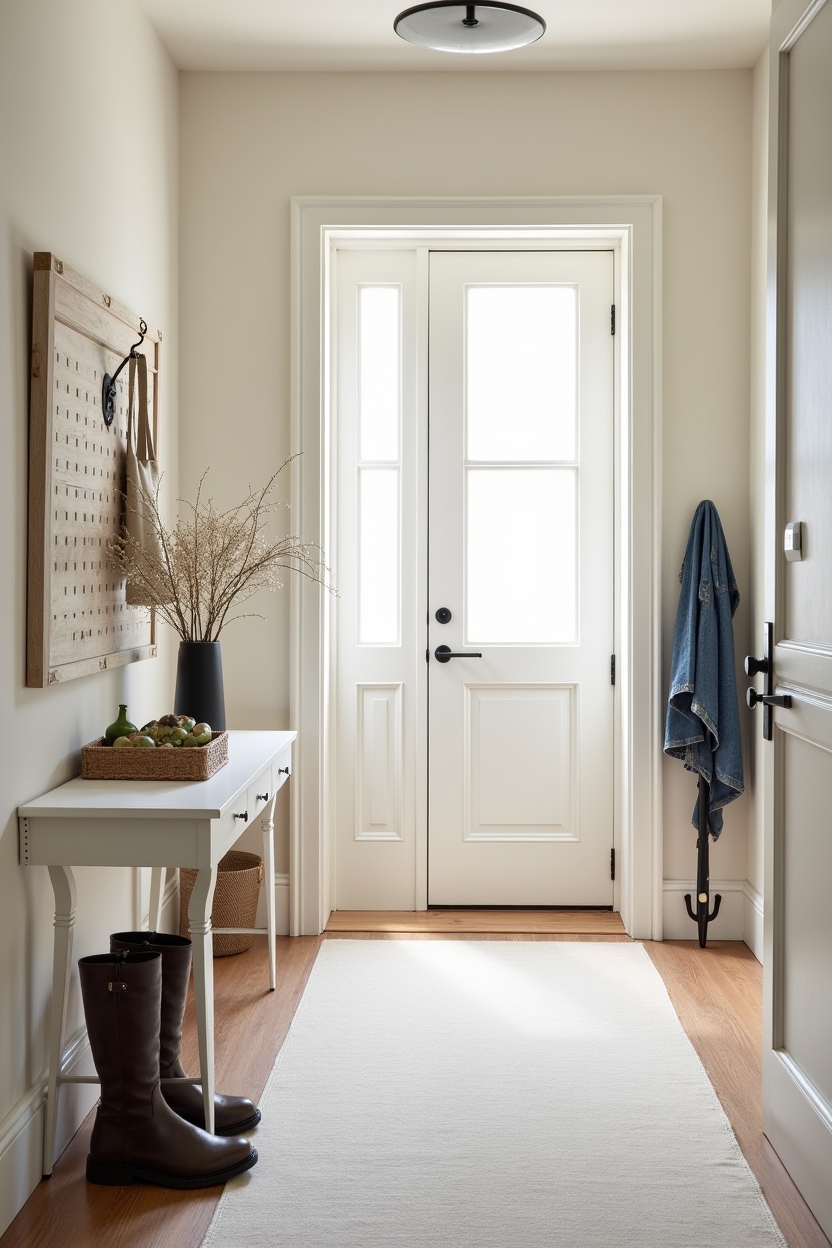 tiny entryway runner ideas — hand-painted linen runner featuring hand-painted_and_distressed_textiles