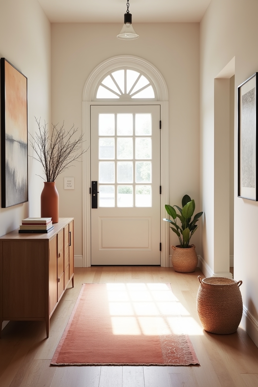 tiny entryway runner ideas — sculptural single-arch console featuring gradient_ombre_and_reversible_pattern
