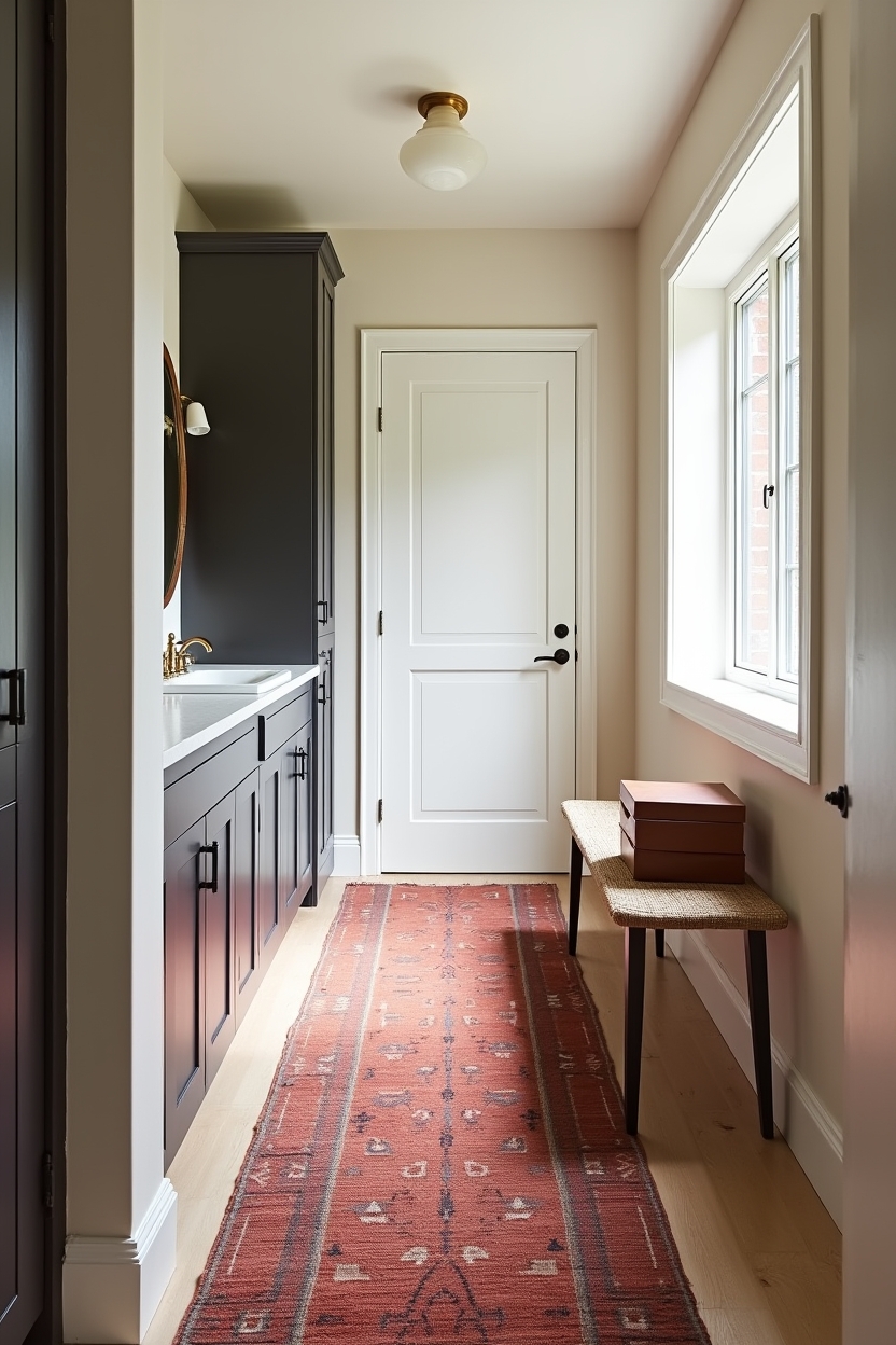 tiny entryway runner ideas — handwoven kilim runner featuring layered_kilim_over_sisal