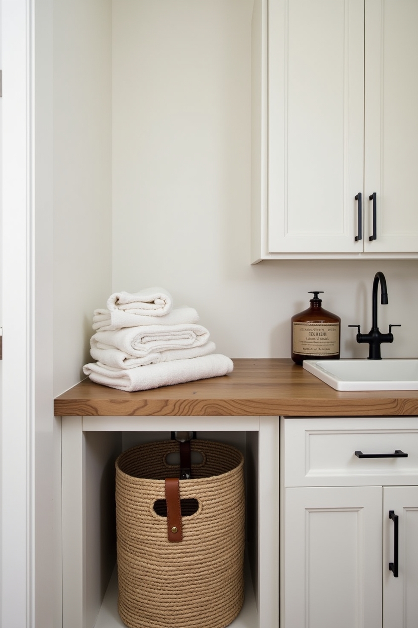 brown cozy laundry room decor — live-edge reclaimed oak counter featuring reclaimed_oak_folding_counter