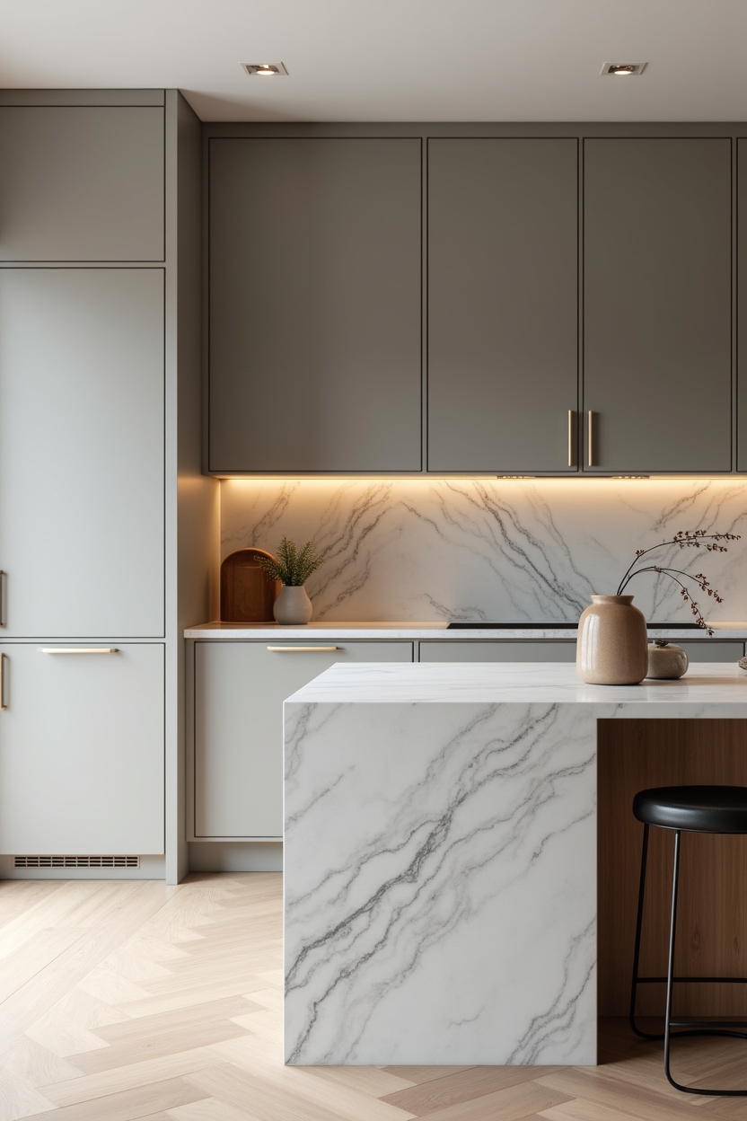 rounded matte pebble-gray cabinetry home decor