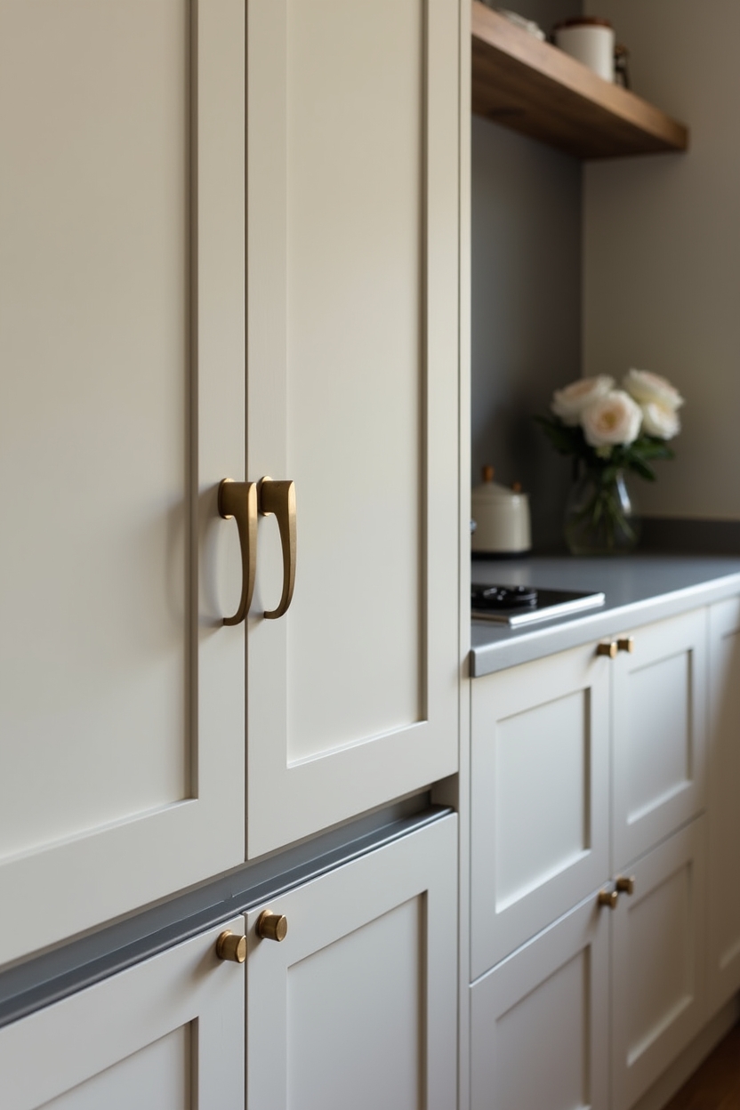 sculptural single-pull hardware in satin brass home decor