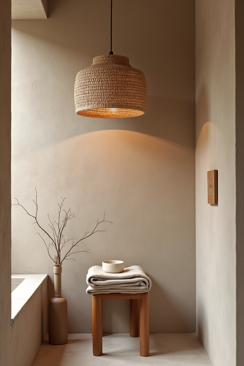 sculptural hand-woven rattan pendant vignette home decor