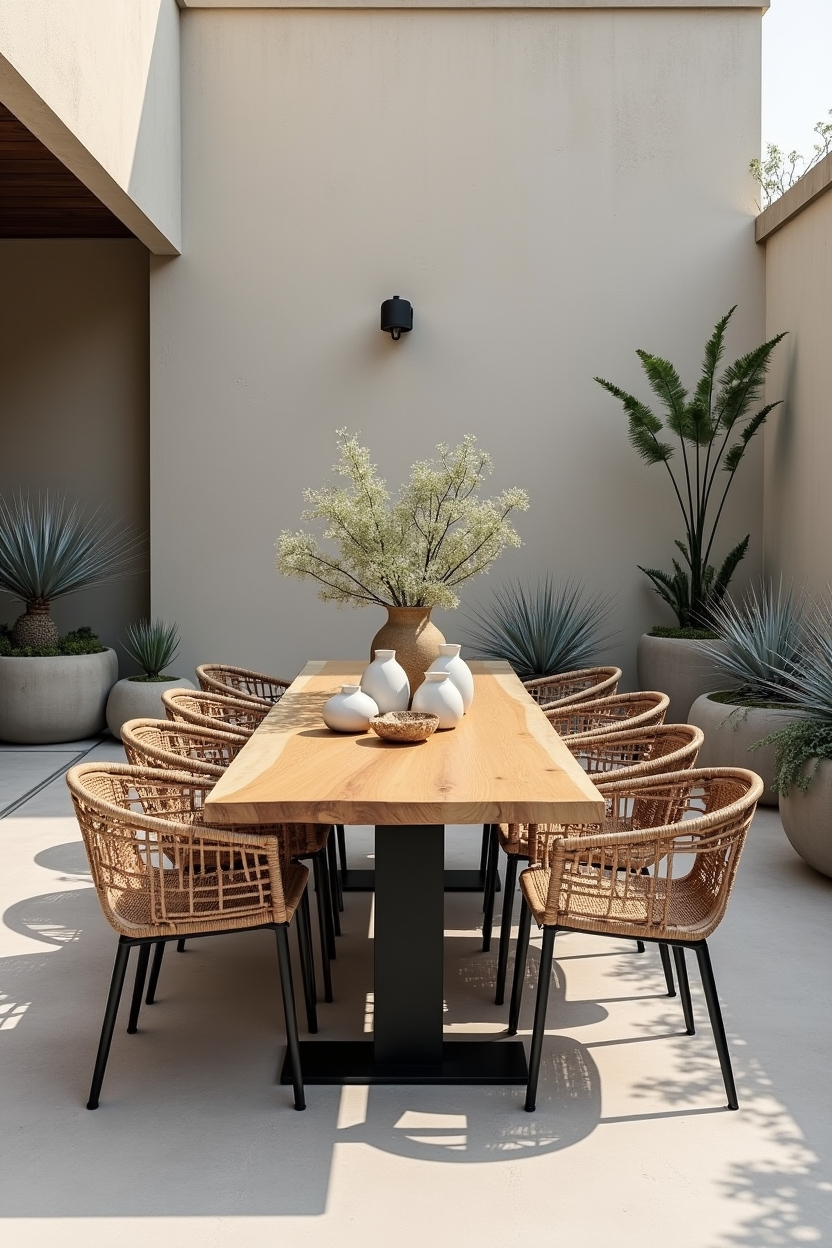 matte black metal base dining table with live-edge white oak top home decor