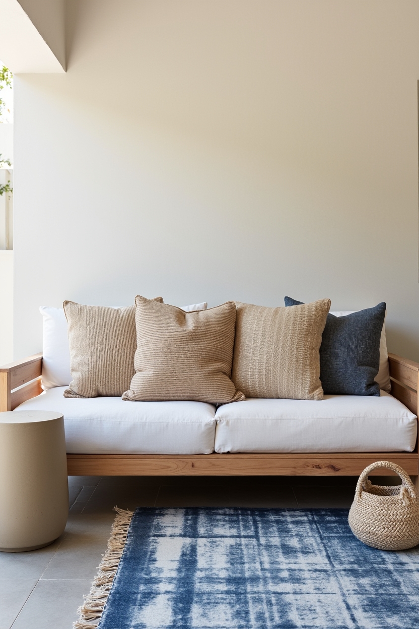 low-profile teak daybed with braided seagrass cushions home decor