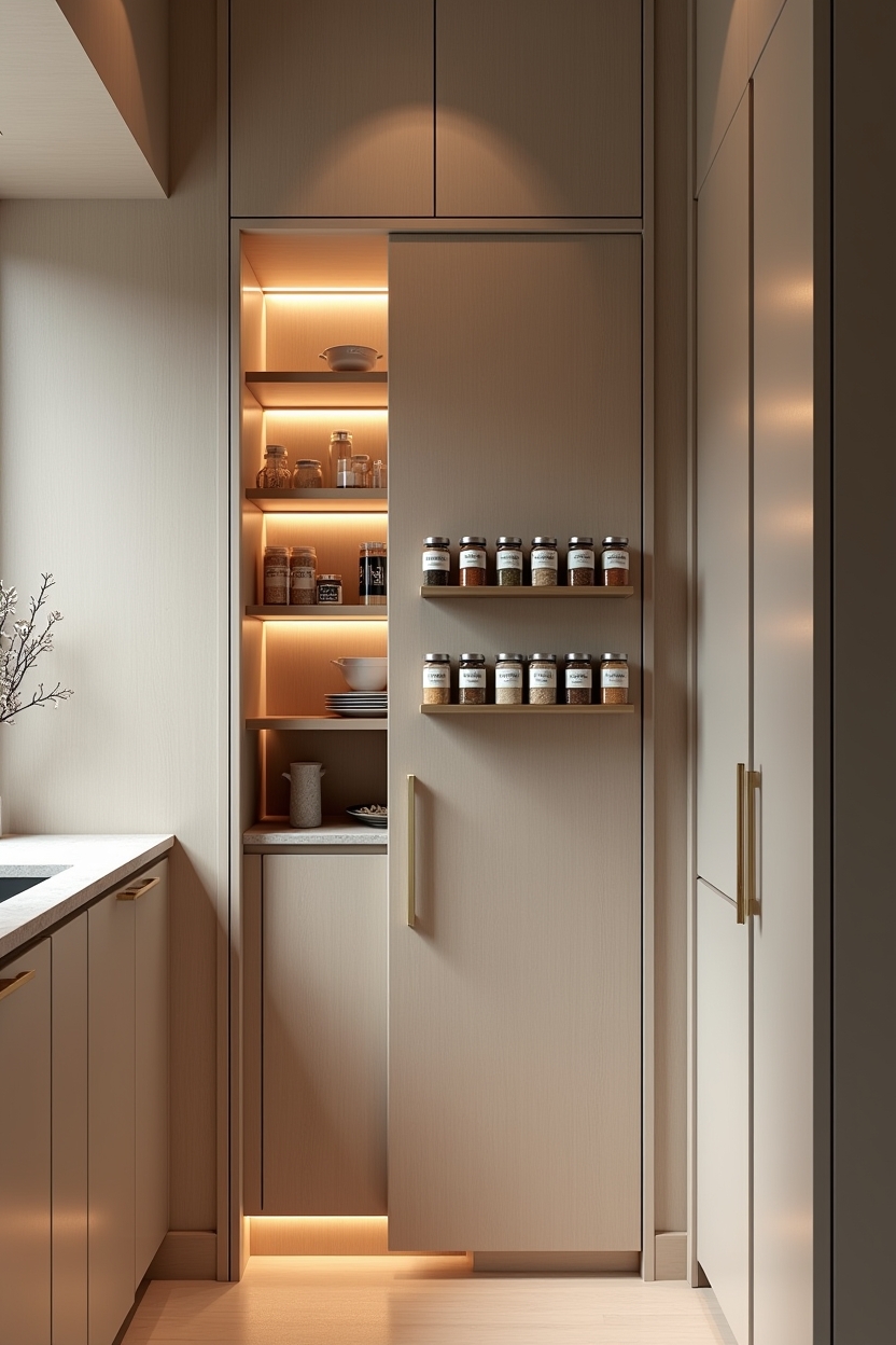 Spring 2026 trends: What's taking over budget small pantries — narrow magnetic rail lined with slim magnetic spice tins on the inside pantry door featuring magnetic spice rail with slim tin jars