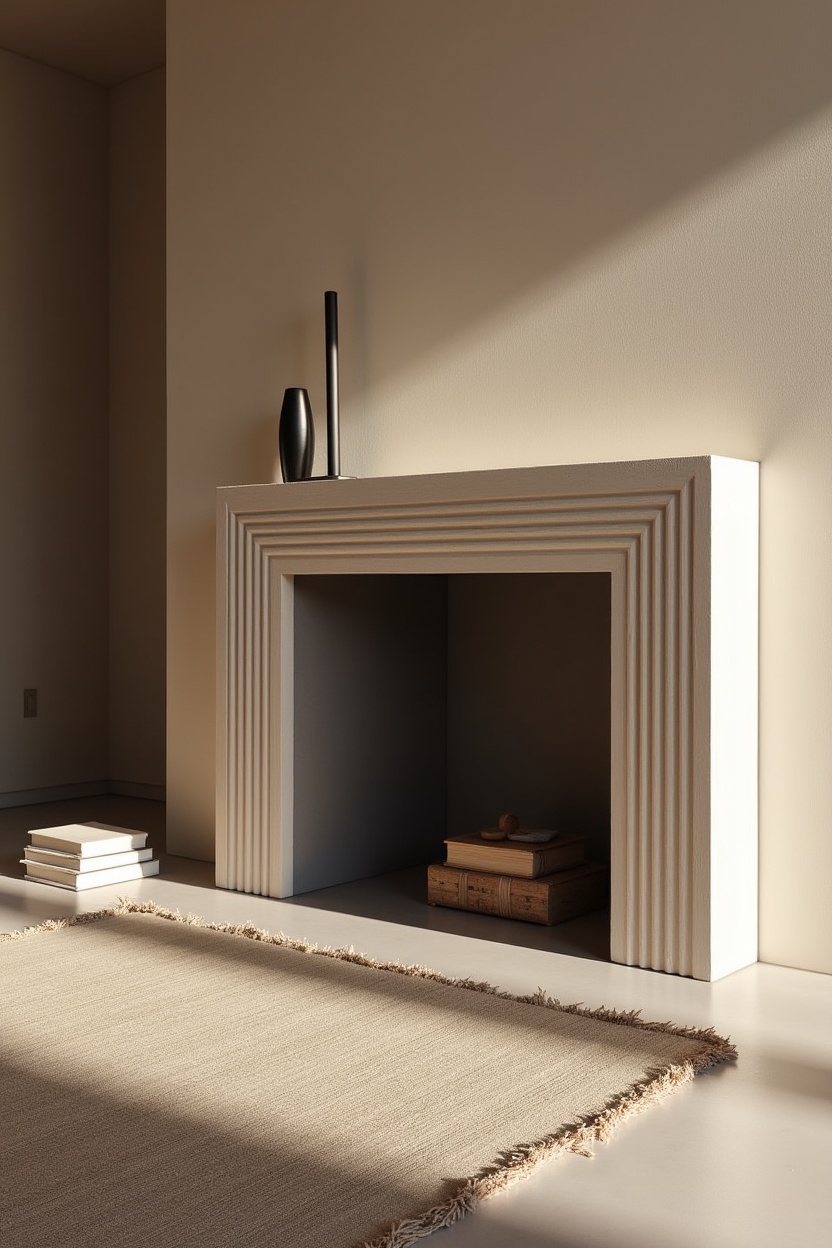 angled fluted plaster fireplace finished in charcoal clay home decor