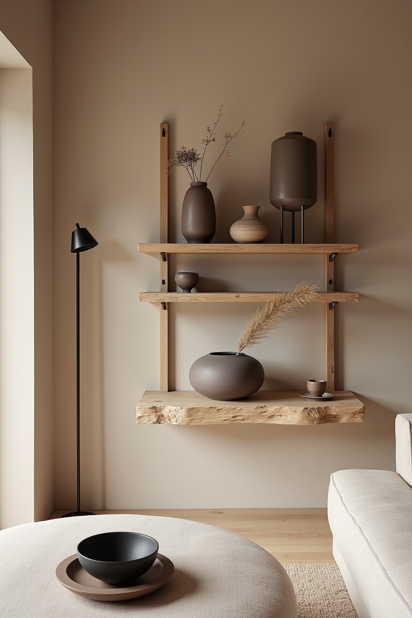 cantilevered driftwood shelving home decor