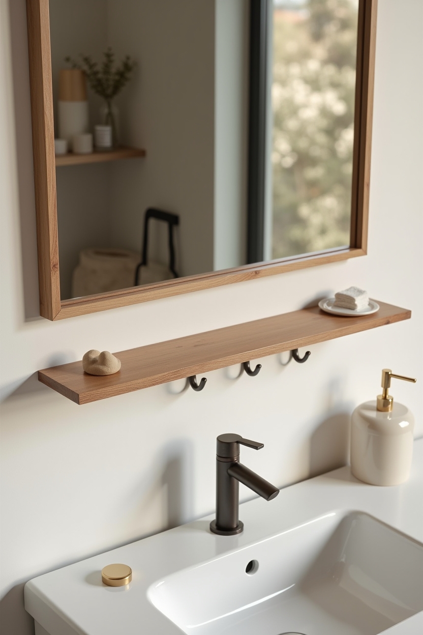 slim cedar shelf with magnetic hooks home decor