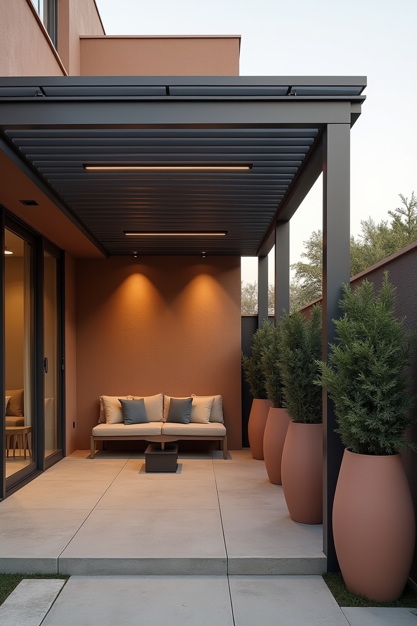 motorized louver pergola with concealed warm LEDs home decor