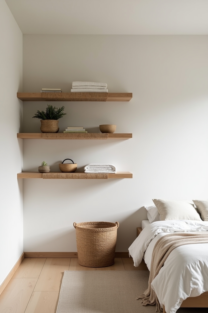 woven seagrass floating shelf trio home decor