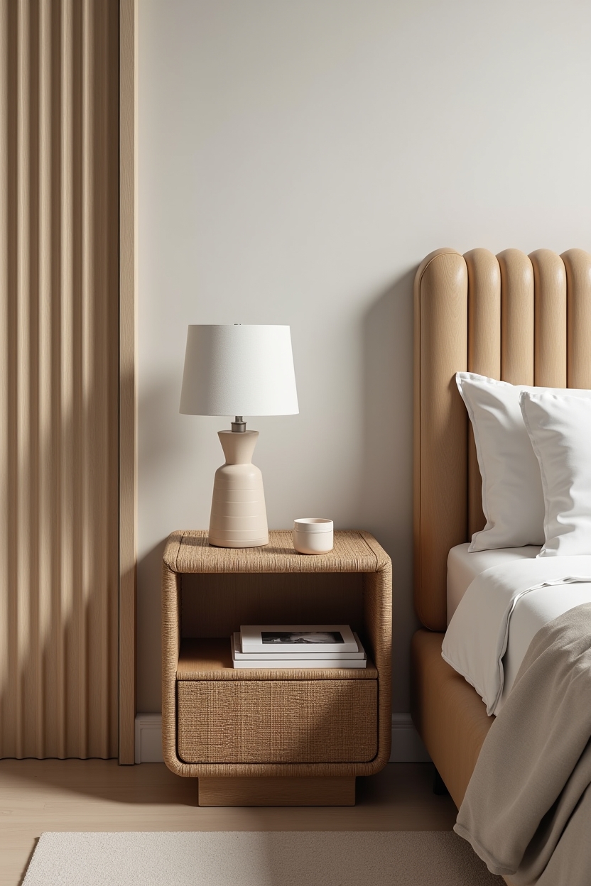 rounded rattan nightstand with concealed drawer home decor