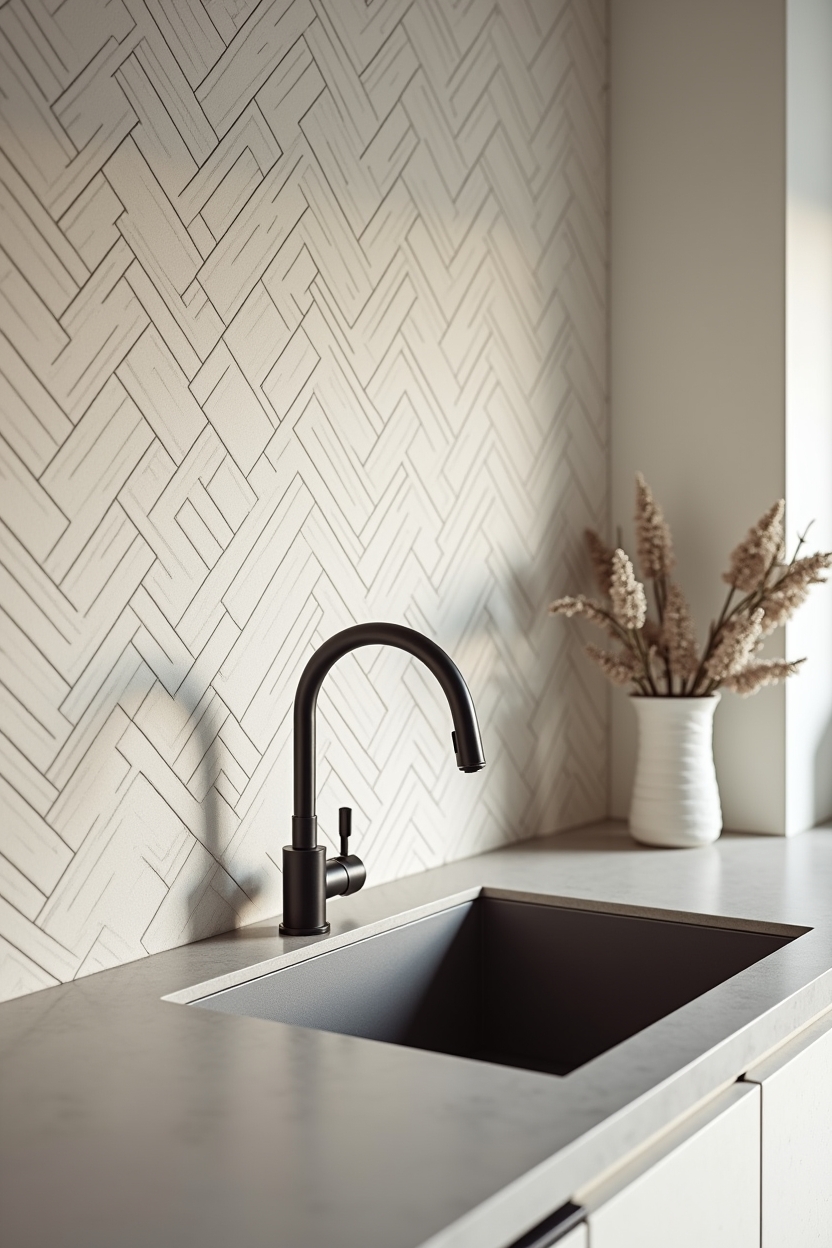 woven seagrass-inspired ceramic herringbone panel home decor