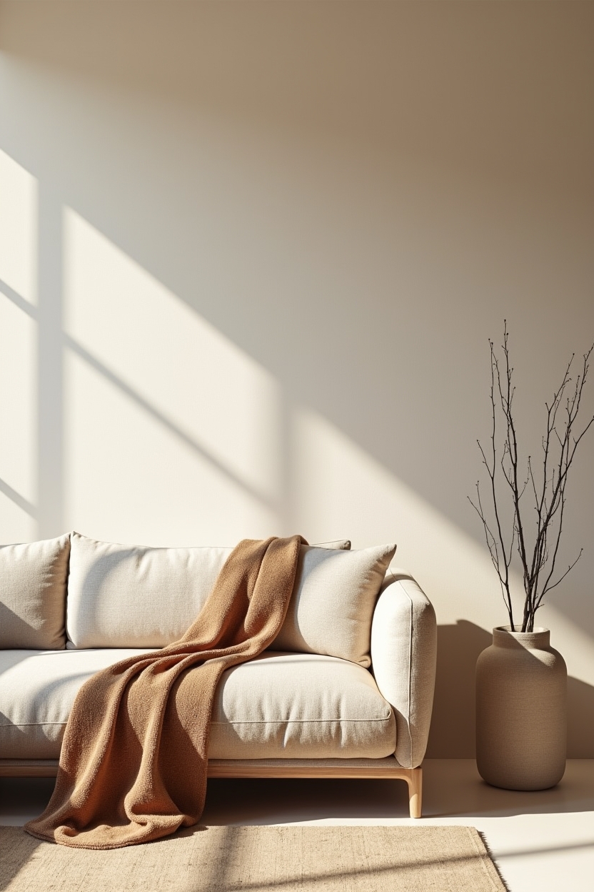limewash plaster-effect wall in raw sand tone as textured backdrop home decor