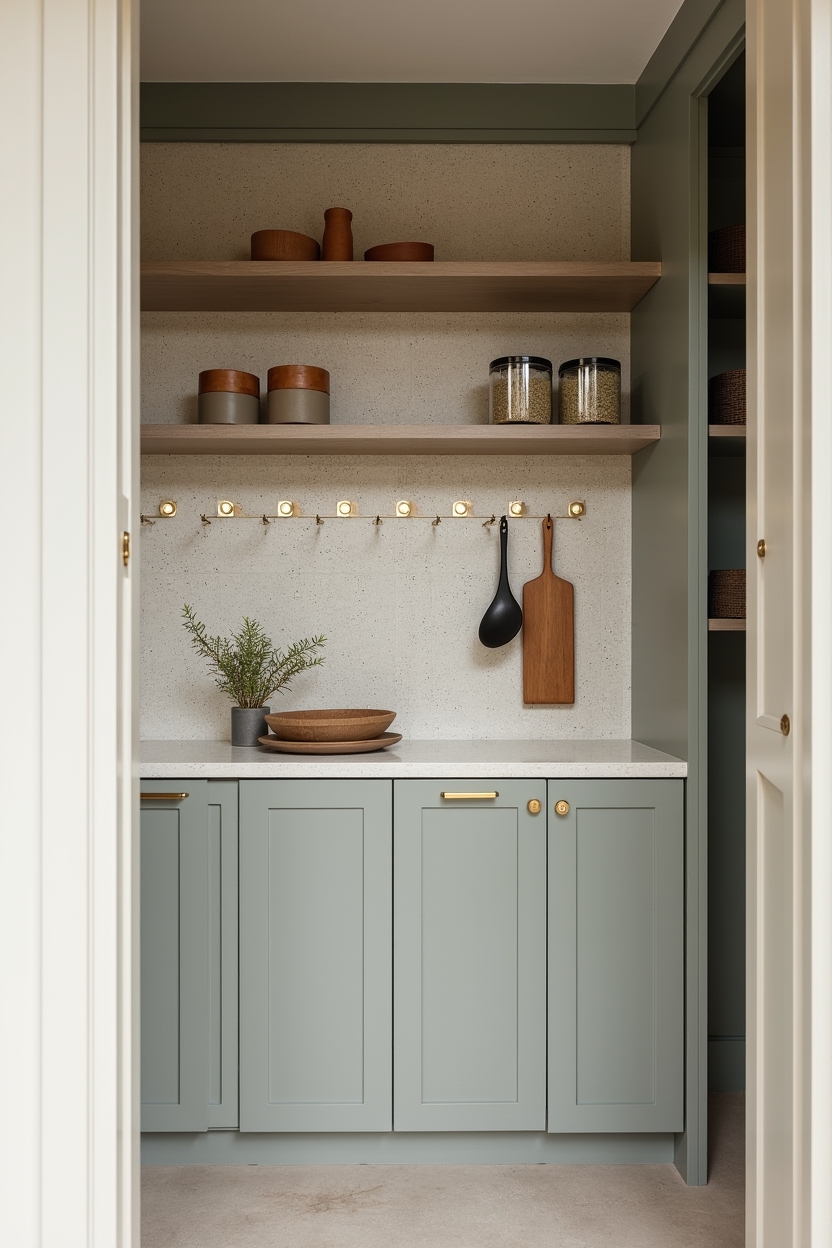 terrazzo accent wall with brass peg hooks home decor