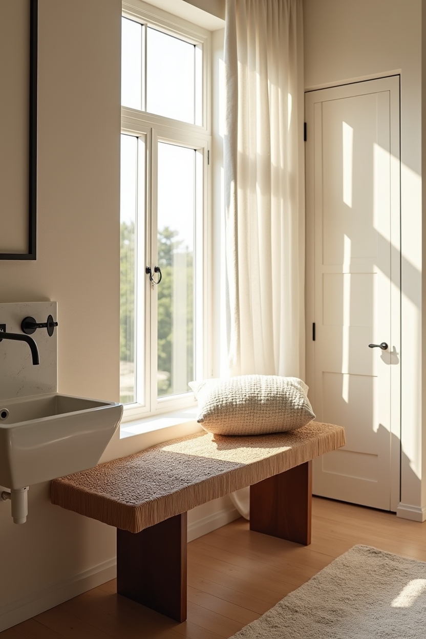 budget friendly bedroom bench ideas — low_profile_bench featuring woven_rattan_bench