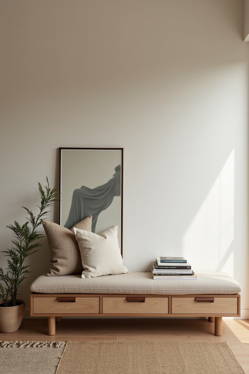 budget friendly bedroom bench ideas — folded_plywood_slatted_bench featuring slatted_plywood_bench