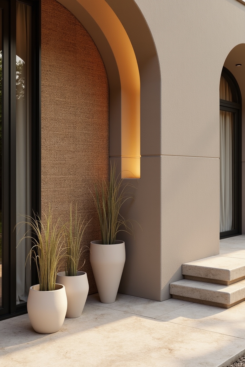 curved rattan privacy screen with integrated warm LED home decor