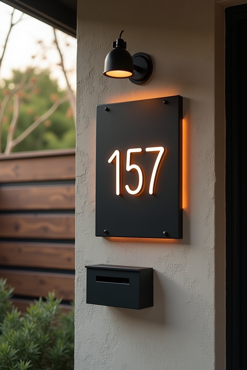 matte black slate solar neon house number sign home decor