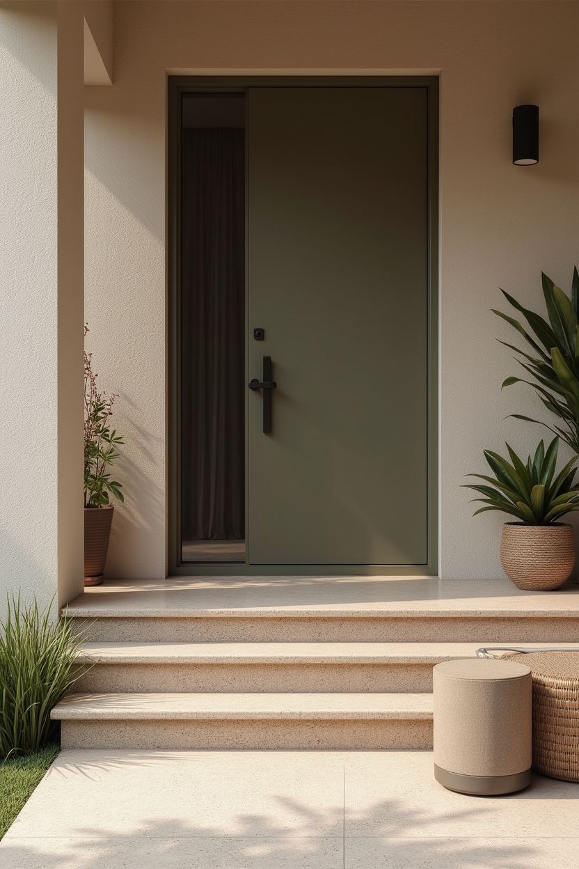 layered terrazzo tile threshold over painted riser home decor