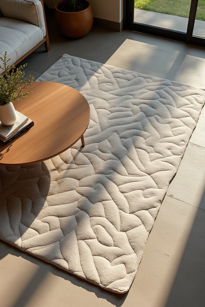 sculptural tufted rug with raised geometric knots home decor