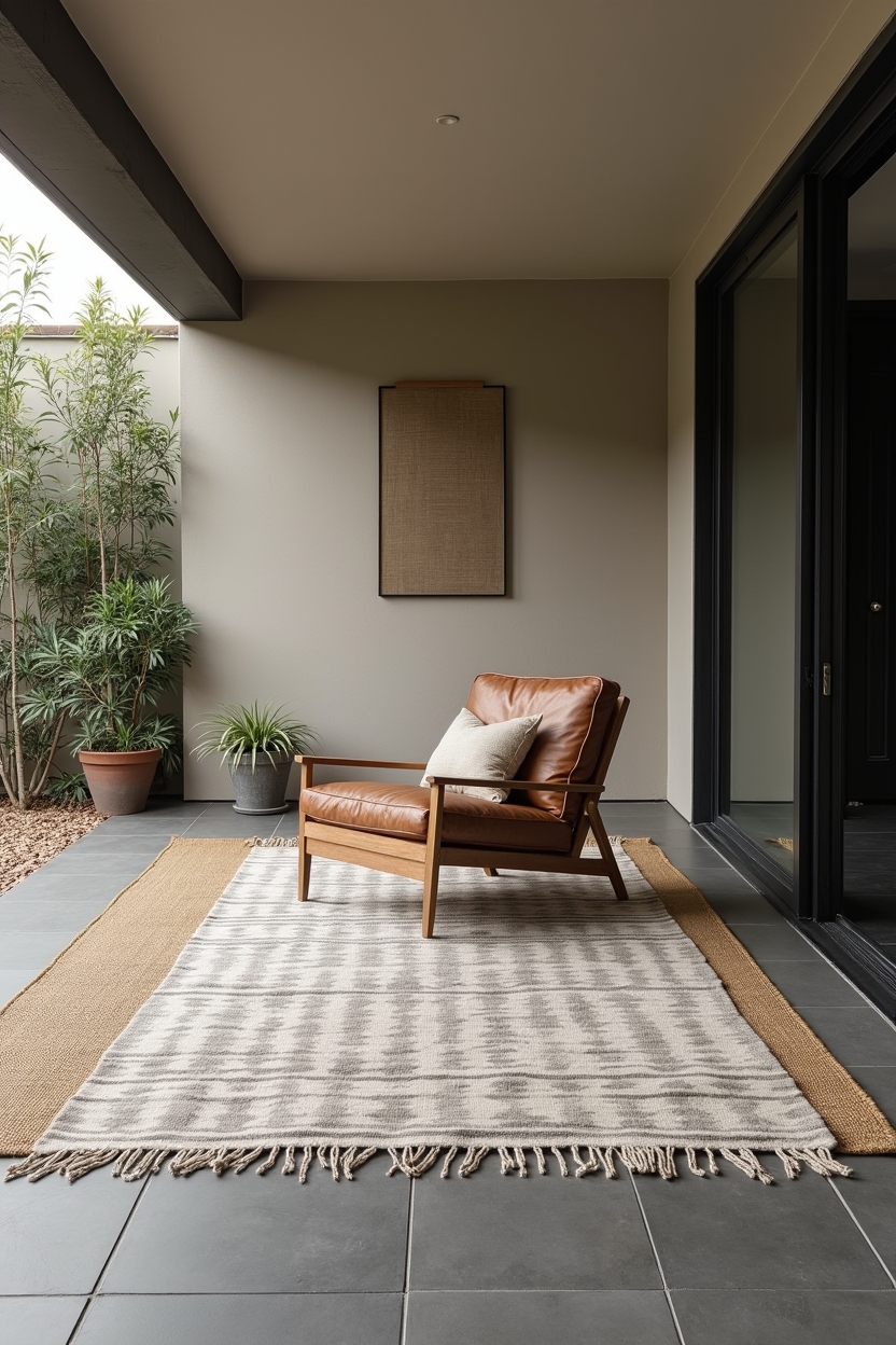 oversized monochrome kilim with frayed edges home decor