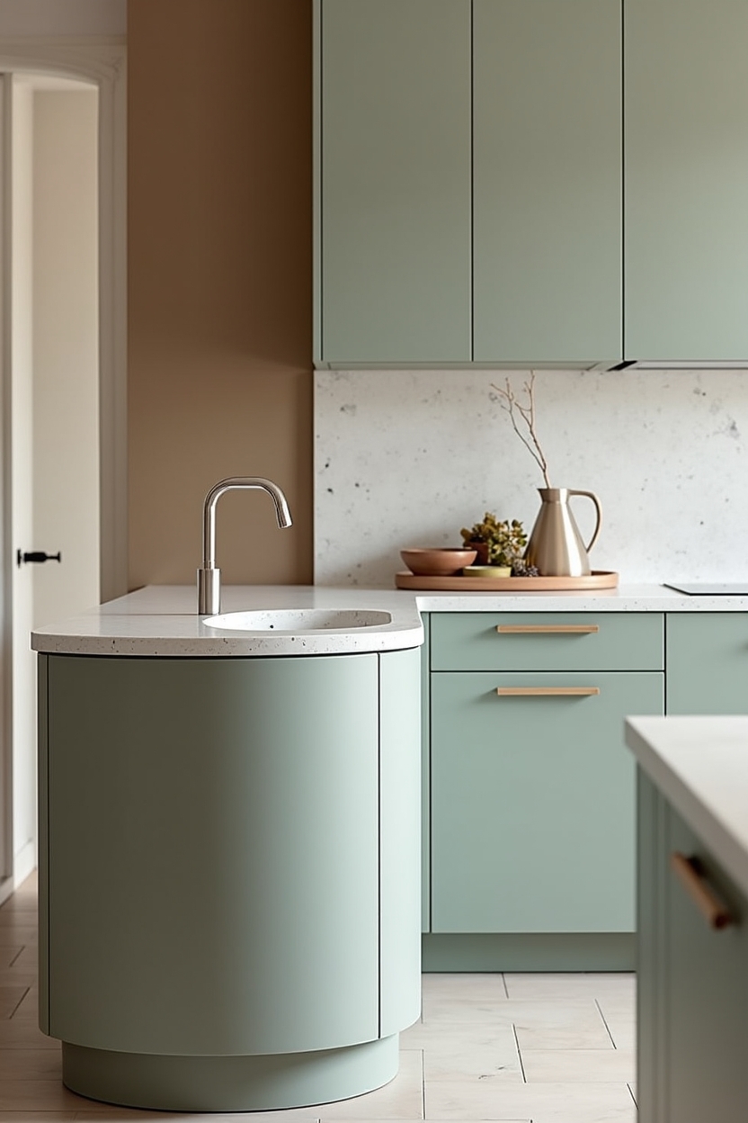 curved matte sage lower cabinetry home decor