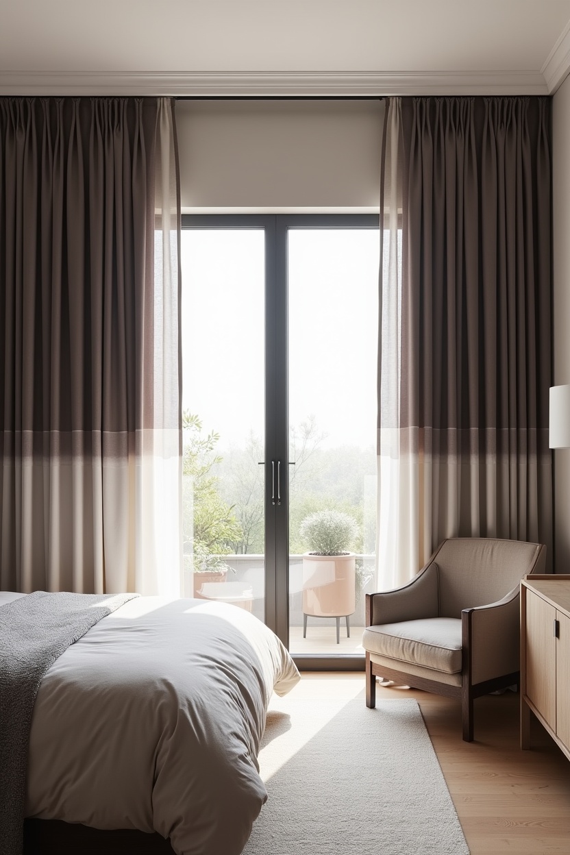 ceiling-to-floor crushed silk blackout drapery in tonal ombré home decor