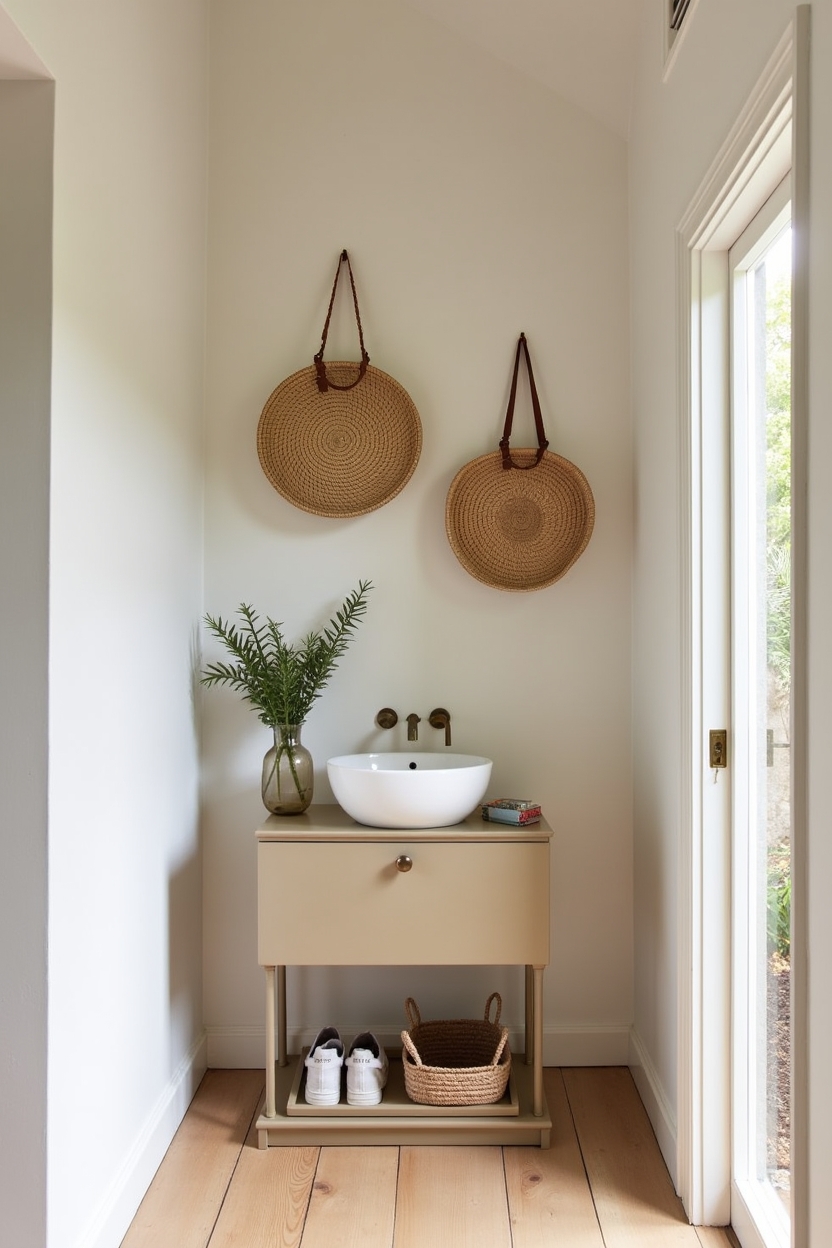 woven rattan wall baskets with leather straps home decor