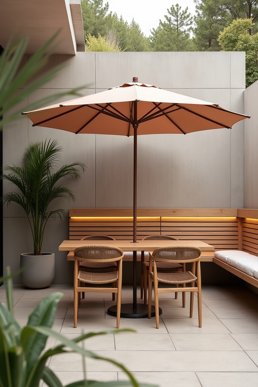 matte-ceramic style ombre umbrella with brass tilt pole home decor