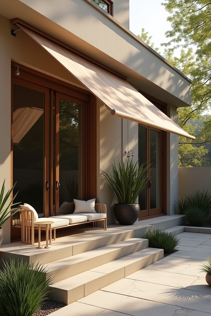 fold-down cedar awning with concealed gutters and dampers home decor