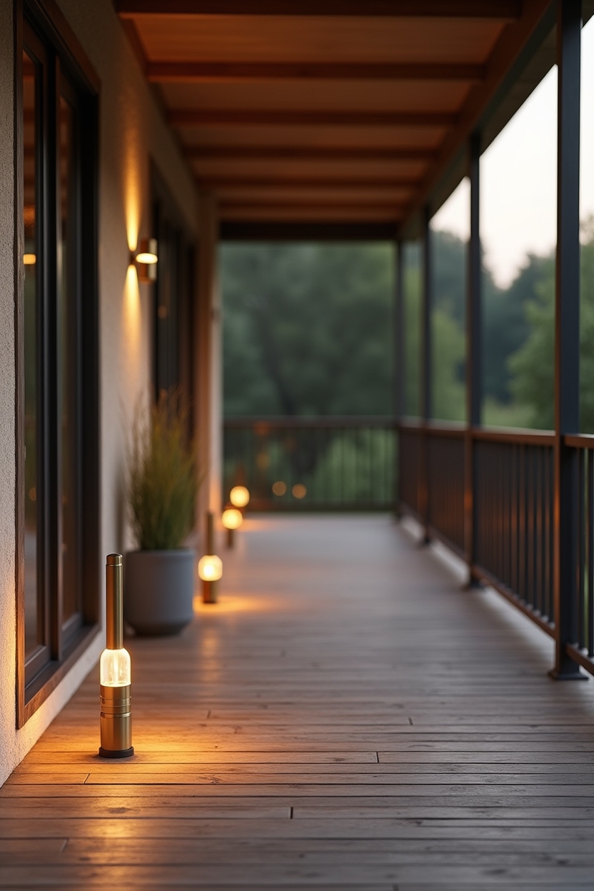 warm-tone solar moonlight lanterns on slender brass stakes home decor